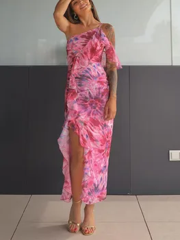 Для женщин 2023 года, новое шикарное модное мини-платье с оборками и принтом, винтажные женские платья на тонких бретелях без спинки, robe Vestidos