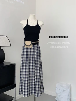 Женская модная классическая юбка в клетку в шахматном порядке трапециевидной формы, новинка 2023 года, летняя повседневная юбка для вечеринок длиной до щиколоток с высокой талией, базовый дизайн