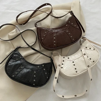 Женская сумка через плечо Роскошная дизайнерская сумка через плечо из искусственной кожи большой емкости с заклепками из крокодиловой кожи для офиса, путешествий, сумки для покупок
