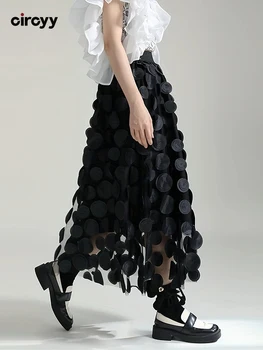 Женская длинная юбка в черную сетку, новинка лета 2023, трапециевидная юбка с высокой талией и подкладкой, офисные женские Элегантные дизайнерские юбки с оборками.