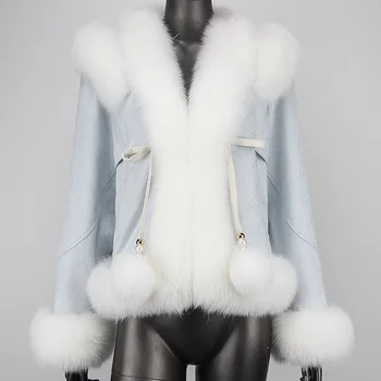 2023 Новая мода, Зимняя женская куртка из натурального гусиного пуха, теплое толстое роскошное пальто с воротником из натурального лисьего меха, Съемная уличная одежда с капюшоном