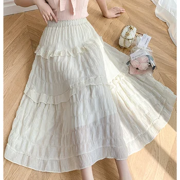 Плиссированная юбка-тортик с высокой талией, женская летняя новая корейская модная темпераментная свободная повседневная юбка средней длины в пол-туника