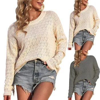Женский модный свободный свитер с круглым вырезом, выдолбленный свитер