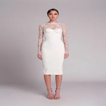 Летнее белое кружевное платье с длинным рукавом 2023, сексуальное платье без спинки для европейских и американских женщин, новая трансграничная одежда с допамином для церемонии