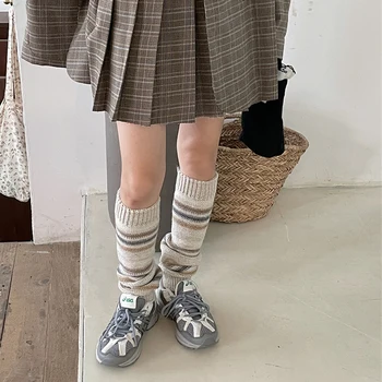 Винтажные шерстяные носки в полоску Harajuku, гетры Hot Girl Beggar, Y2k, вязаный чехол для ног в стиле панк, Японские аксессуары