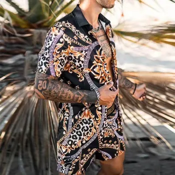 Гавайская пляжная рубашка С полной печатью, мужские рубашки и шорты из двух частей, Гавайская рубашка, мужские летние комплекты