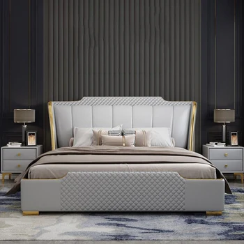 Современная минималистичная Свадебная кровать Высококлассная Атмосферная квартира для хранения вещей Двуспальная кровать King Size Дизайнерский шезлонг Cama Украшение дома