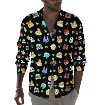 Повседневная рубашка в стиле Animal Crossing с рисунком уличного стиля, мужская игровая рубашка, Весенние Свободные блузки с длинным рукавом, Топы Оверсайз