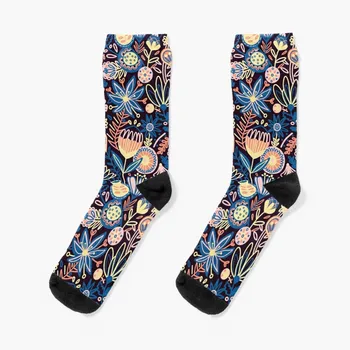 Носки в темный цветочек, женские теплые носки, чулки для мужчин, носки на заказ, обувь