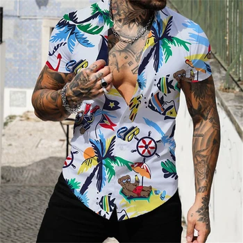 Модная летняя гавайская рубашка с тропическим 3D принтом Мужская рубашка Мужская и женская уличная пляжная рубашка для отдыха в Харадзюку с коротким рукавом