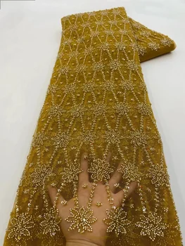 Африканская кружевная ткань из бисера, роскошные хрустальные бусины ручной работы, 2023 Французская кружевная сетка, высокое качество для свадебных платьев для новобрачных
