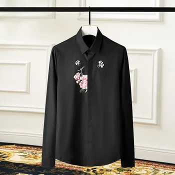 Высококачественные роскошные ювелирные изделия, мужская модная рубашка с вышивкой в стиле американского Запада, рубашка с длинным рукавом с вышивкой в виде черепа розы