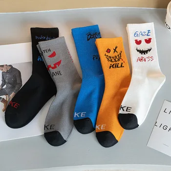 Длинные носки для скейтборда Harajuku, креативные Носки в стиле Хип-хоп с демоном на Хэллоуин, Уличные Забавные Носки для счастливой пары, Унисекс