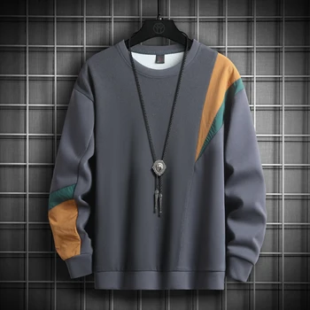 2023 Однотонная толстовка в стиле пэчворк, весна-осень, повседневный пуловер в стиле Харадзюку, Мужская хлопковая уличная одежда с длинным рукавом, 2023 г.