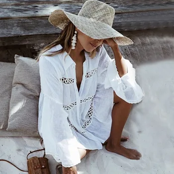 Горячая распродажа новой хлопчатобумажной многослойной кружевной рубашки с длинным рукавом пляжный халат солнцезащитный крем купальник пальто женский кардиган