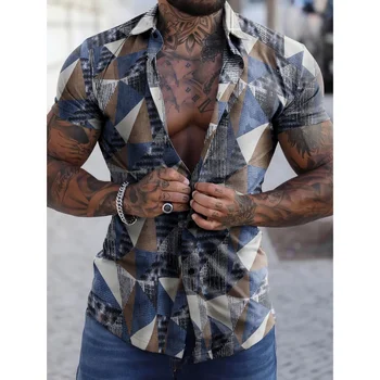 Модные мужские рубашки, негабаритные топы с короткими рукавами, гавайские рубашки с 3D принтом, винтажная летняя свободная пляжная одежда, мужская футболка с отворотом