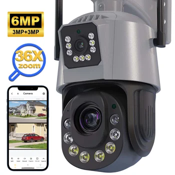 6-Мегапиксельная WiFi IP PTZ Камера с 30-Кратным Зумом Наружная Камера Видеонаблюдения с двумя Объективами и Двумя экранами 4G Sim-карта CCTV AI Human Detection NVR