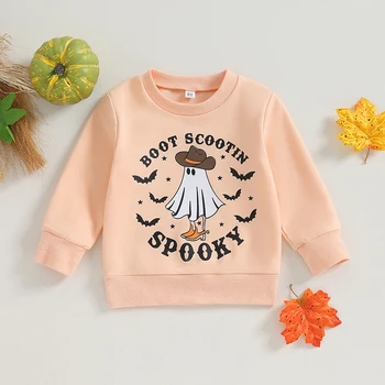 Модные детские толстовки на Хэллоуин для маленьких девочек, Пуловеры с круглым вырезом и буквенным принтом 