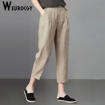 Женская одежда 2023, Летняя Свободная простота, модные широкие брюки с эластичной резинкой на талии, ретро-арт, однотонные брюки