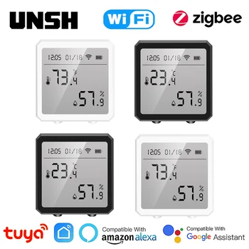 Tuya Smart WiFi/Датчик температуры и влажности Zigbee, гигрометр для помещений, термометр с ЖК-дисплеем, поддержка Alexa Google Home
