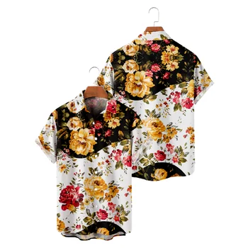Гавайские рубашки для мужчин, художественный дизайн, цветочный принт, лоскутные рубашки с коротким рукавом, Летние топы для пляжного отдыха на Гавайях, дышащие