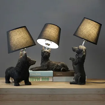 Креативные животные Светодиодный настольный светильник Прикроватная лампа для спальни Гостиная Настольные лампы для собак из смолы abajur para Home Deco светильники