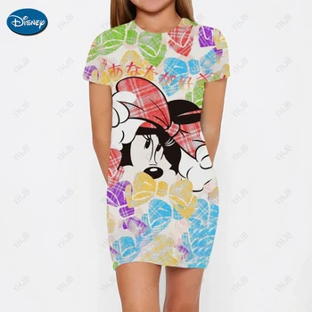 Летняя новая детская одежда Disney 2023, повседневное спортивное облегающее платье с принтом Микки Мауса, платье принцессы с принтом Дейзи Мультфильм