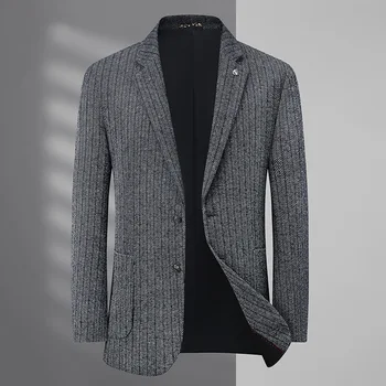2023 Новые осенние мужские деловые повседневные полосатые блейзеры, свободные, большие размеры 7XL 6XL, джентльменский серый пиджак, мужская одежда