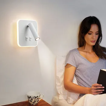 Современный Регулируемый Прикроватный настенный светильник для чтения С прожектором, Настенное бра для спальни, установленное на поверхности, с выключателем включения/ ВЫКЛЮЧЕНИЯ