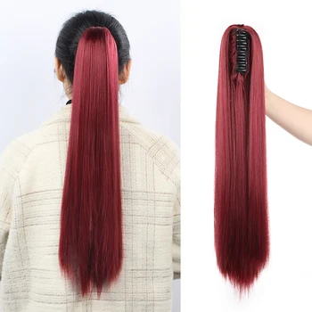 Синтетический длинный прямой коготь, закрепленный на наращенных волосах в виде конского хвоста, 24-дюймовый Термостойкий парик для женщин на каждый день
