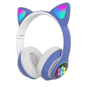 Симпатичные наушники-вспышка с кошачьими ушками, беспроводные с микрофоном, светодиодный подарок для девочки, стереомузыка, Bluetooth-гарнитура для телефона, наушники