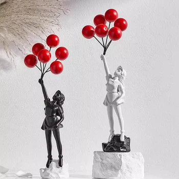 Фигурка девушки с летающим воздушным шаром из смолы, Коллекционные статуэтки Бэнкси, Художественная скульптура, украшение стола в гостиной, поделки, Рождественские подарки