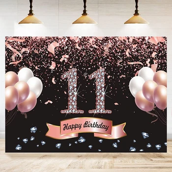 Фон для фотосъемки для девочек из розового золота, плакат для украшения вечеринки с 11-м днем рождения, дополняющий фон баннер