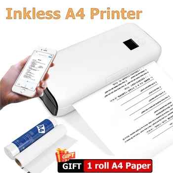 Принтер без чернил формата А4, удобный для переноски Беспроводной Портативный термопринтер прямого действия, Bluetooth-принтер для документов для путешествий, бизнеса, офиса и дома