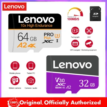Lenovo 32GB Высокоскоростная SD-Карта Памяти Class 10 Micro TF Card 128 ГБ 64 ГБ A2 U3 SD Флэш-Карта С SD-Адаптером Для Камеры Дрона