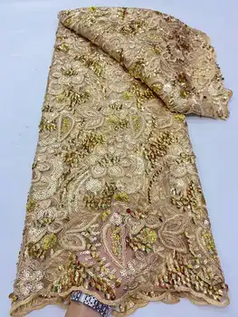Африканская кружевная ткань 2023 года, новейшая золотая индийская ткань сари, высококачественный тюль, кружевная ткань с 3D блестками для свадебного платья