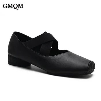 Бренд GMQM, модные женские туфли Mary Jane, балетки на низком каблуке, туфли-лодочки из натуральной кожи с квадратным носком, элегантный стиль