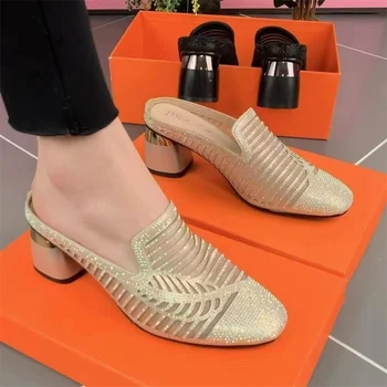 Женская обувь с заостренными концами, лето 2023, Высокие каблуки, легкая женская обувь для зрелых, женские туфли на высоком каблуке Bao Tou, средней толщины, женская обувь