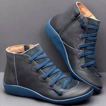 Зимние женские ботинки, повседневная кожаная обувь на плоской подошве, женские короткие винтажные ботинки 2023 года для женщин, ботинки на шнуровке, Bota Feminina