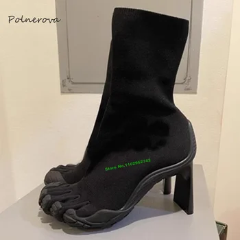 Сексуальные ботильоны с пятью пальцами, современные ботинки на массивном каблуке, новейшая женская обувь для подиума и банкета 2023 года, Осенняя новинка для зрелых