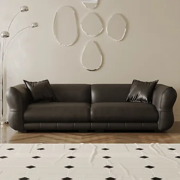 Современный минималистичный черный кожаный диван с прямым рядом для трех человек дизайн 2023 года новая комбинированная мебель