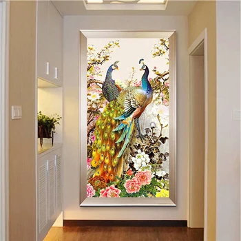 Золотая двойная картина с павлином, печать на холсте, украшение гостиной, HD Модульный настенный художественный плакат с животными Без рамки