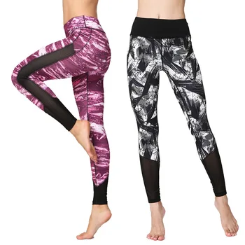 Новые европейские и американские штаны для йоги с принтом, женские облегающие сетчатые спортивные штаны для фитнеса с высокой талией, одежда для йоги, укороченный па