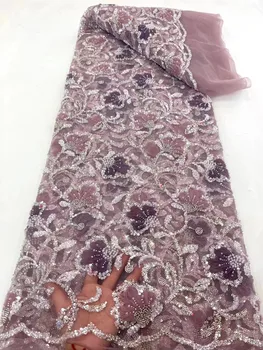 Новейшая 3D кружевная ткань 2023 года Роскошная аппликация Цветочная вышивка Кружевная ткань с блестками для свадебного платья Белое кружево Пошив свадебной ткани