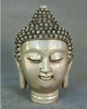 Тибетский буддизм Статуи серебряной головы будды Шакьямуни в Тибете 12 см