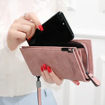 Модный женский кошелек из искусственной кожи, однотонный длинный кошелек на молнии, простые женские сумки, кошелек для монет, сумка для мобильного телефона