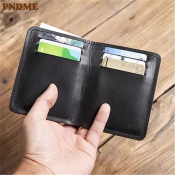 PNDME высококачественный мужской черный кошелек из натуральной кожи, повседневный повседневный кошелек из натуральной воловьей кожи с несколькими картами, кошелек для кредитных карт и монет.
