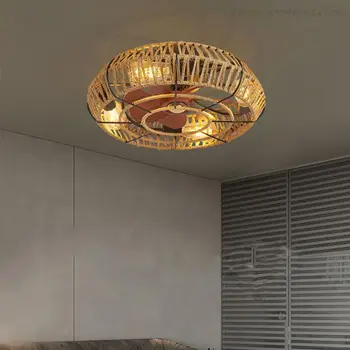 Приложение American Retro Fan Light с дистанционным управлением Столовая Гостиная Спальня Потолочный светильник из пеньковой веревки 220 В 110 В Потолочный вентилятор Светильник