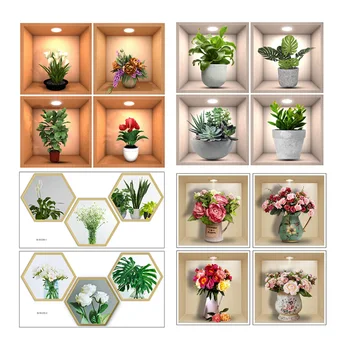 Имитация цветов, зеленых растений в горшках, 3D Наклейки на стены, новые креативные декоративные наклейки для дома в гостиной, современный простой Декор стен
