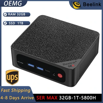 Мини-ПК Beelink SER5 MAX - Ryzen 7 5800H, 32 ГБ оперативной ПАМЯТИ, 1 ТБ SSD-накопителя, тройной дисплей 4K при 60 Гц, WiFi 6, BT 5.2